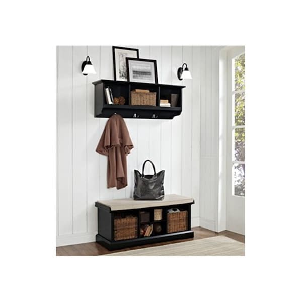 Crosley Brennan 2 Piece Entryway Bench And Shelf Set In Black, 2Pk